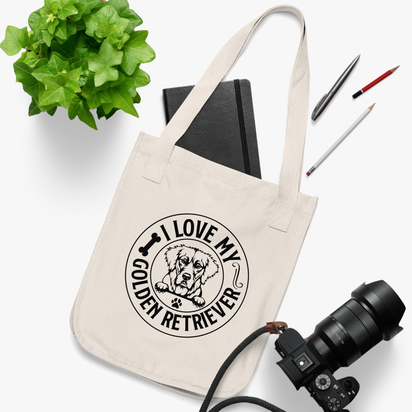 Organic Canvas Tote Bag I Love my Golden Retriever