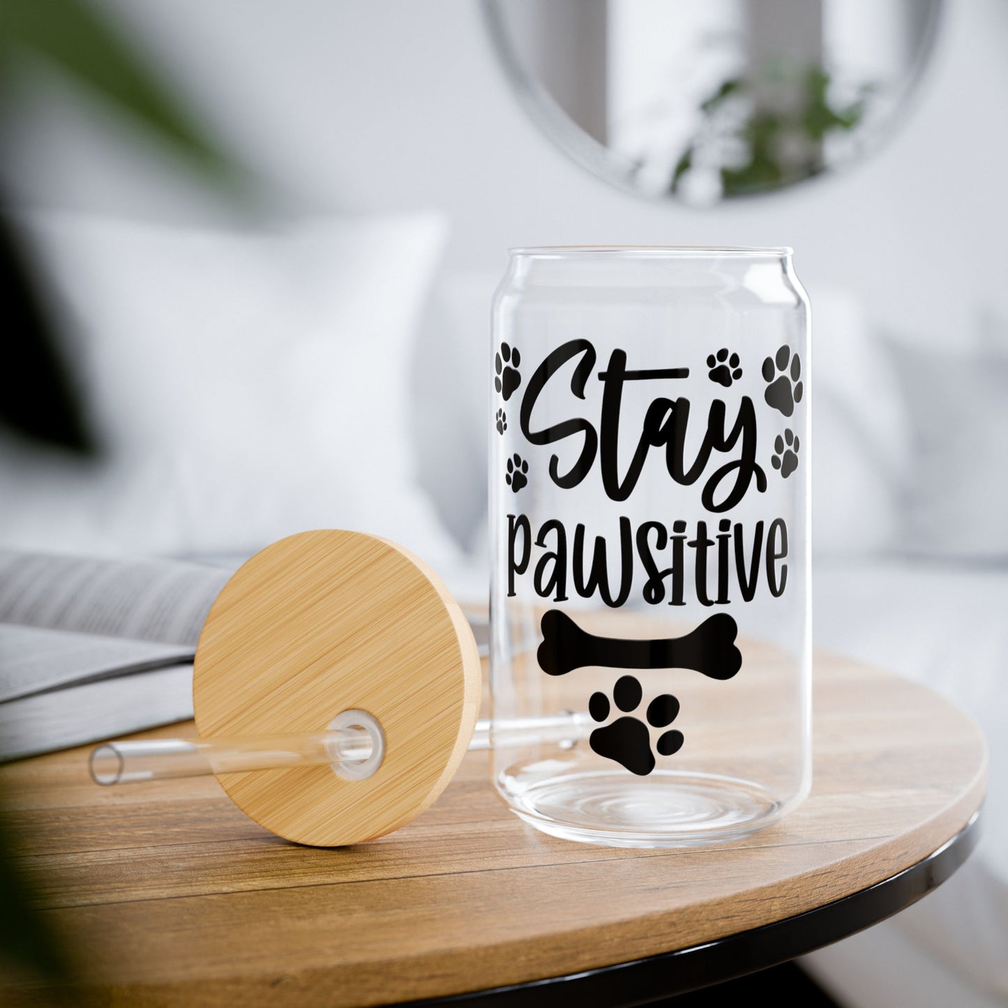 Sipper Glass, 16oz Stay Pawsitive